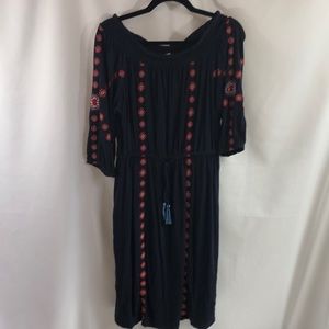 Loft Navy Embroidered Dress. L